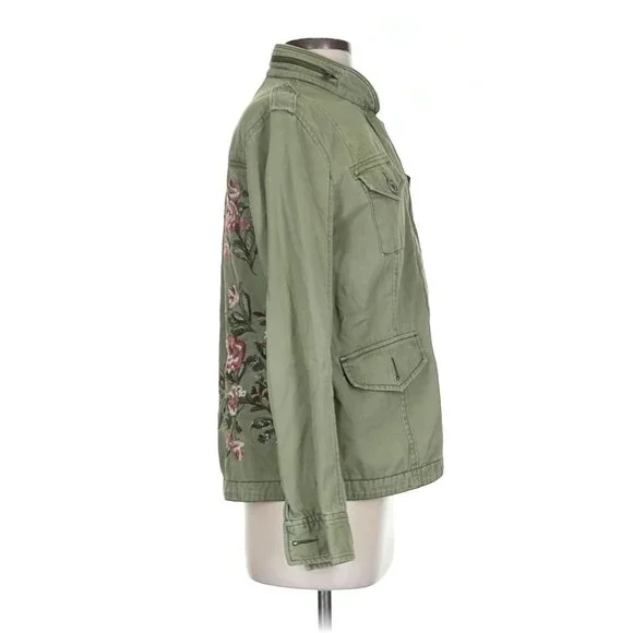 Vtg Y2K Abercrombie Floral Embroidered Green Utility Jacket | Military Boho Twee - Picture 10 of 14
